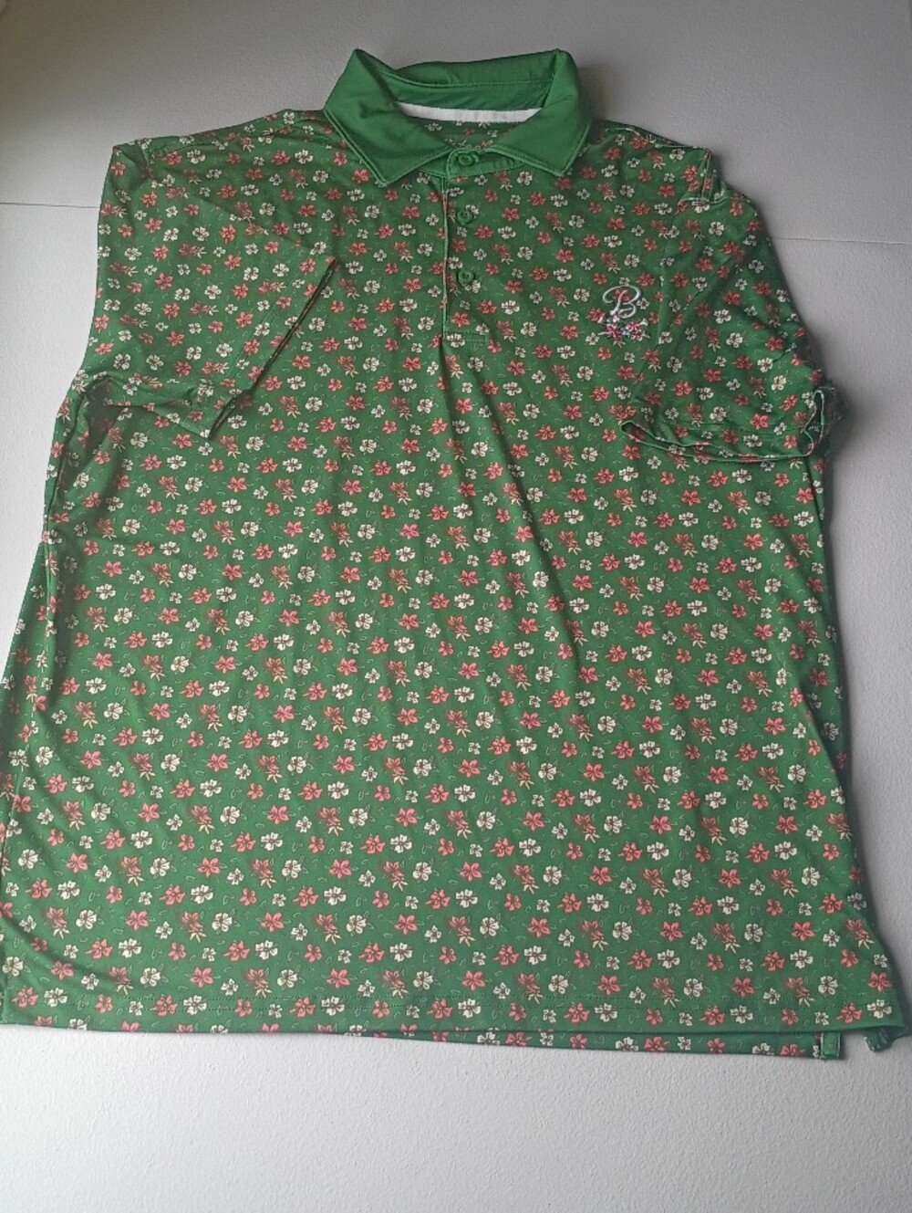 Mens Barstool Golf Green Floral Polo Shirt with Embroidered 'B' Logo 77226